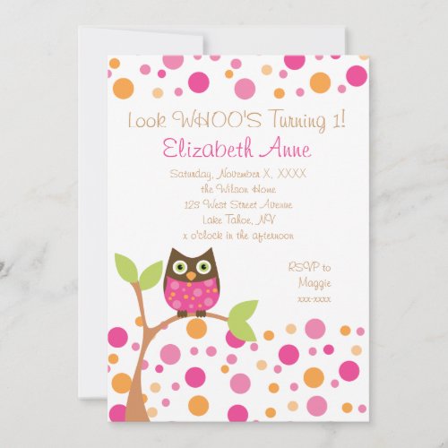 Hot Pink Owl Custom Invitations