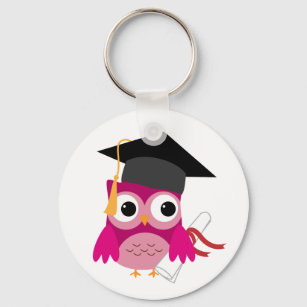Hot Pink Owl with Diploma Graduation Keychain