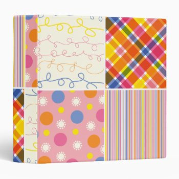 Hot Pink Paid Dots Stripes Squares Pattern Binder by fat_fa_tin at Zazzle