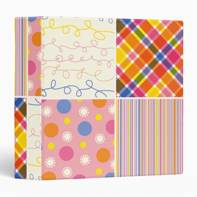 Hot Pink Paid Dots Stripes Squares Pattern Binder (Front/Spine)