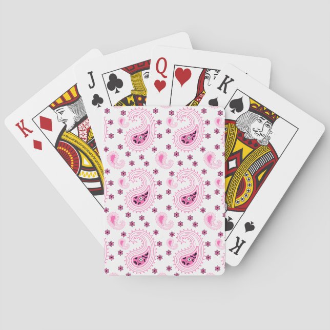 Hot Pink Paisley and Flowers Pattern Poker Cards (Back)