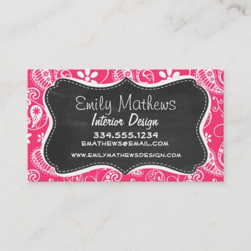 Hot Pink Paisley; Vintage Chalkboard Business Card Templates