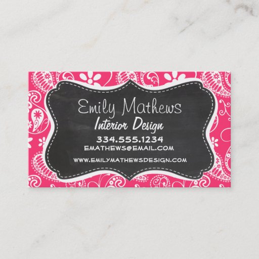 Customizable Hot Pink Paisley; Vintage Chalkboard Business Card Templates