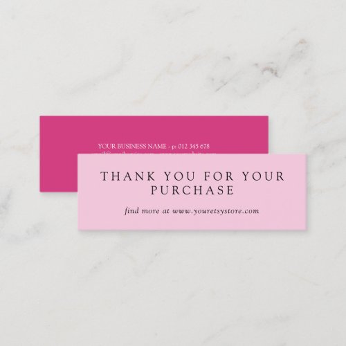Hot Pink Pale Pink Plain Thank You Purchase Insert