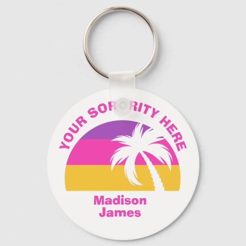 Hot Pink Palm Tree Chic Personalized Sorority Girl Keychain