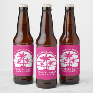Hot Pink Palm Tree Custom Bachelorette Party Beer Bottle Label