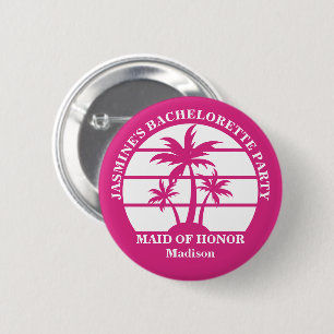 Hot Pink Palm Tree Custom Bachelorette Party Button