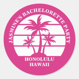 Hot Pink Palm Tree Custom Bachelorette Party Classic Round Sticker