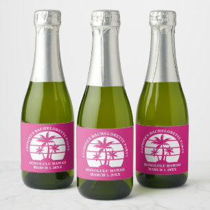 Hot Pink Palm Tree Custom Bachelorette Party Mini Sparkling Wine Label