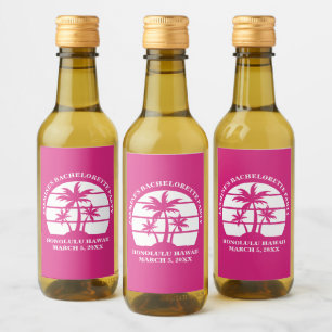 Hot Pink Palm Tree Custom Bachelorette Party Mini Wine Label