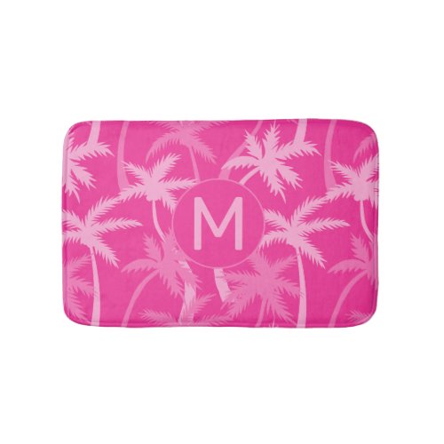 Hot Pink Palm Tree Magenta Fuchsia Monogrammed Bath Mat