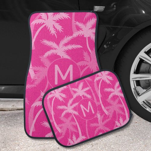 Hot Pink Palm Tree Magenta Fuchsia Monogrammed Car Floor Mat