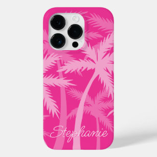 Hot Pink Palm Tree Magenta Fuchsia Monogrammed Case-Mate iPhone 14 Pro Case