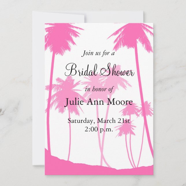 Hot Pink Palm Trees Tropical Bridal Shower Invitation (Front)