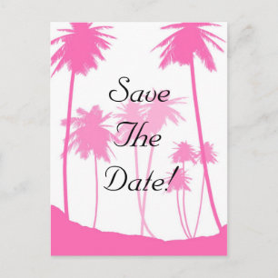 Hot Pink Palm Trees Tropical Wedding Save The Date Announcement Postcard