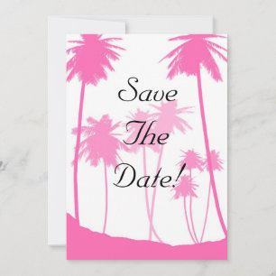 Hot Pink Palm Trees Tropical Wedding Save The Date Invitation