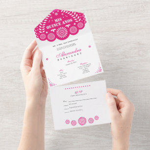 Hot Pink Papel Picado Mis Quince Años All In One Invitation
