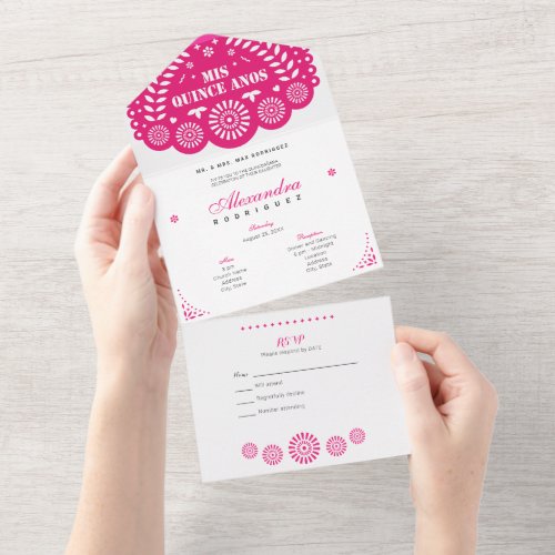 Hot Pink Papel Picado Mis Quince Aos All In One Invitation