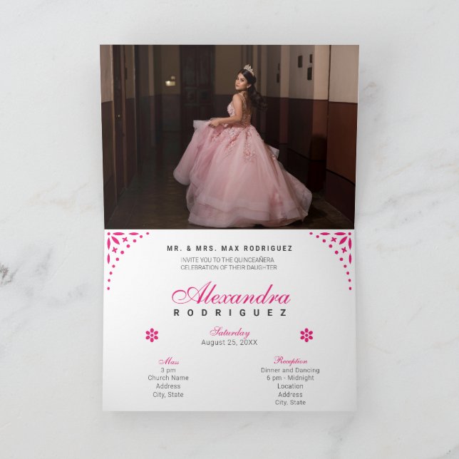Hot Pink Papel Picado Mis Quince Años Invitation (Inside)