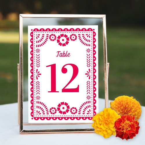 Hot Pink Papel Picado Wedding Table Number