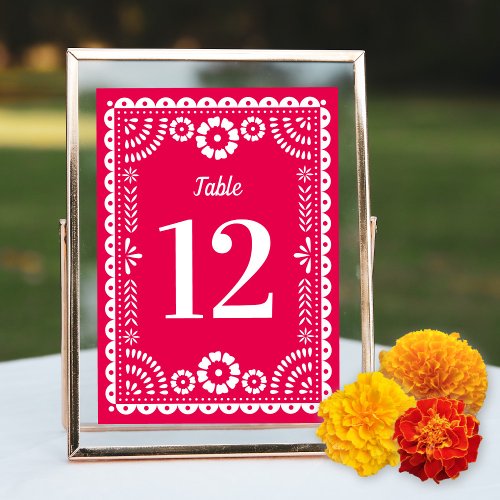 Hot Pink Papel Picado Wedding Table Number