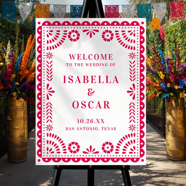 Hot Pink Papel Picado Wedding Welcome Sign (Creator Uploaded)