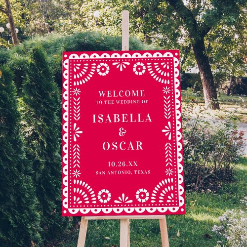 Hot Pink Papel Picado Wedding Welcome Sign