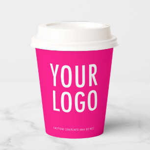 Hot Pink Paper Cups Custom Business Logo 8 oz