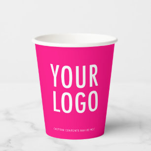 Hot Pink Paper Cups Custom Business Logo 8 oz