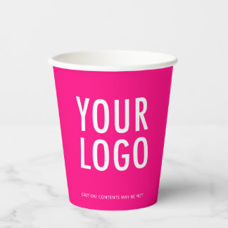 Hot Pink Paper Cups Custom Business Logo 8 oz