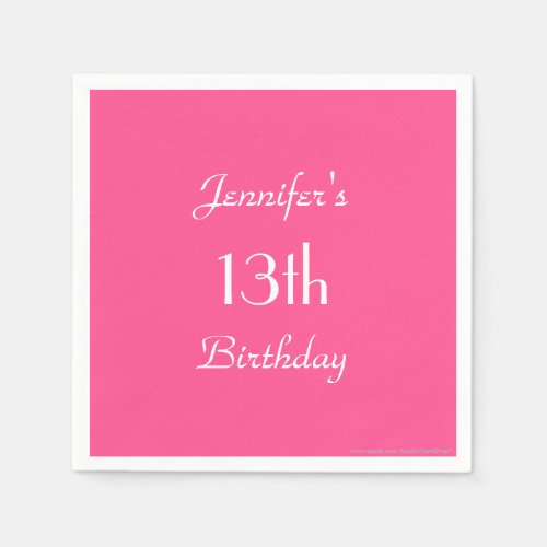 Hot Pink Paper Napkins 13th Birthday Party Napkins