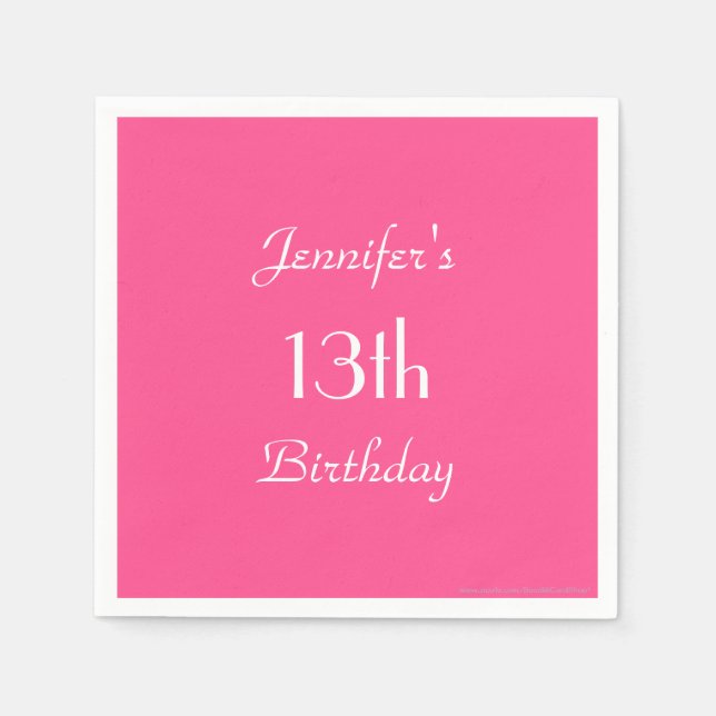 Hot Pink Paper Napkins, 13th Birthday Party Napkins (Front)