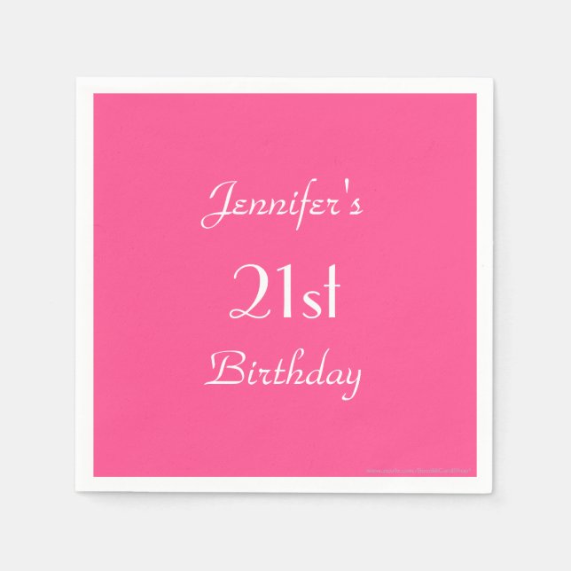 Hot Pink Paper Napkins, 21st Birthday Party Napkins (Front)