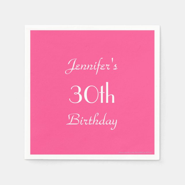 Hot Pink Paper Napkins, 30th Birthday Party Napkins (Front)