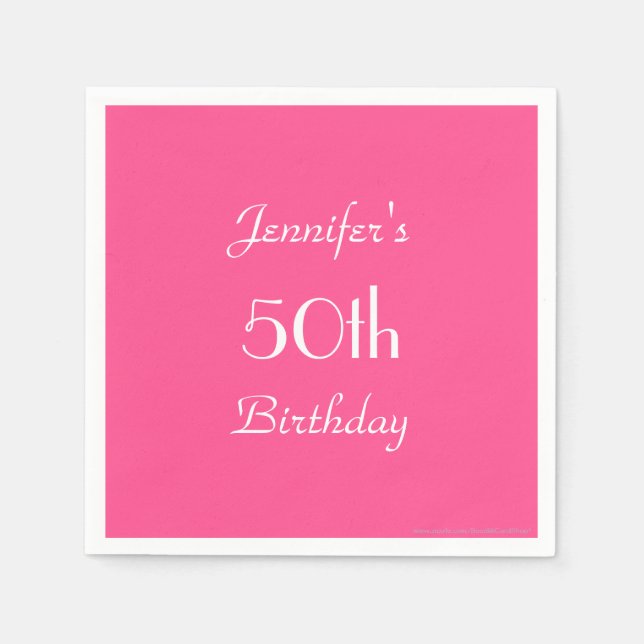 Hot Pink Paper Napkins, 50th Birthday Party Napkins (Front)