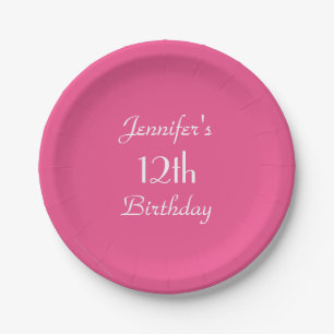 Hot Pink Paper Plates, 12th Birthday Party Plates