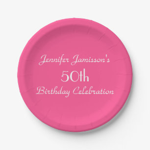 Hot Pink Paper Plates, 50th Birthday Party Plates