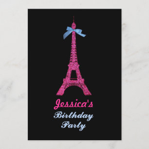 Hot Pink Paris Eiffel Tower Birthday Party Invite