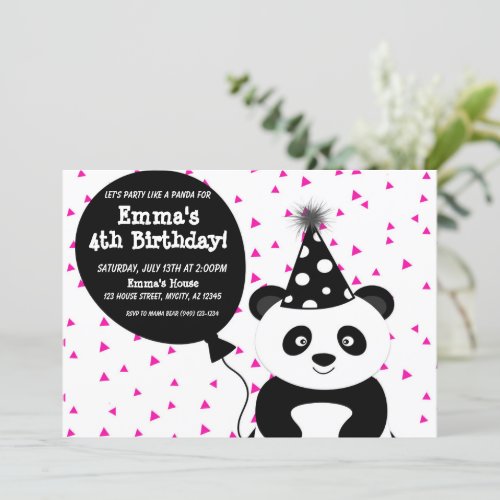 Hot Pink Party Like a Panda Birthday Invite
