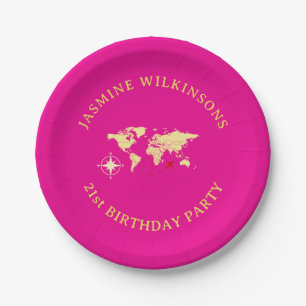 Hot Pink Passport Style 21st Birthday Party  Paper Plates