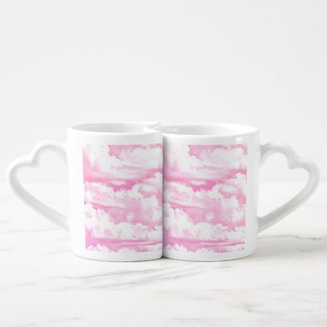 Hot Pink Pastel Clouds Coffee Mug Set (Back Nesting)