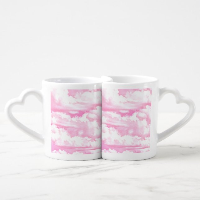 Hot Pink Pastel Clouds Coffee Mug Set (Front Nesting)
