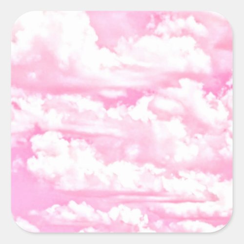 Hot Pink Pastel Clouds Square Sticker