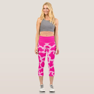 hot pink pastel cow print capri leggings