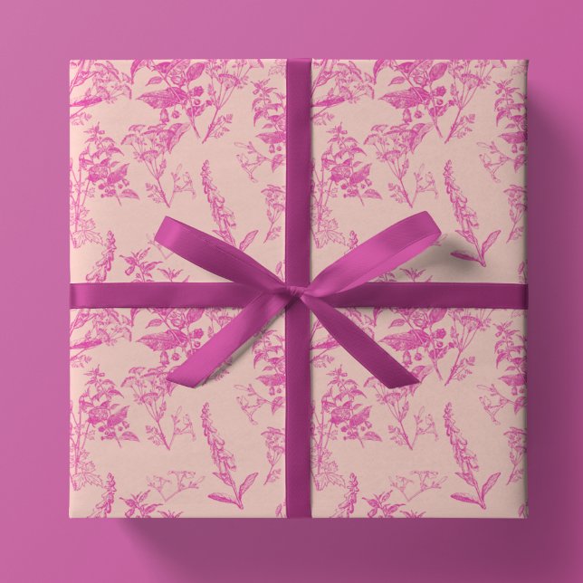 Hot Pink & Pastel Pink Bright Wildflower Wrapping Paper Sheets (Creator Uploaded)