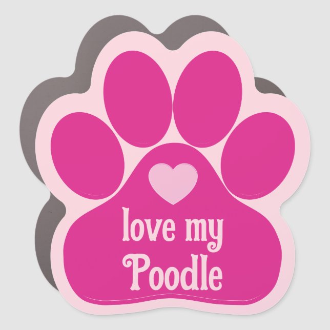 Hot Pink Paw Print with Heart Custom Dog Car Mag Car Magnet (Front)