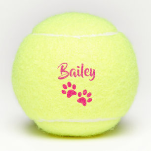 Hot Pink PawPrint Personalized Pet or Dog Name Toy Tennis Balls
