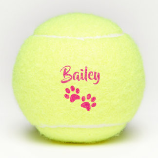 Hot Pink PawPrint Personalized Pet or Dog Name Toy Tennis Balls