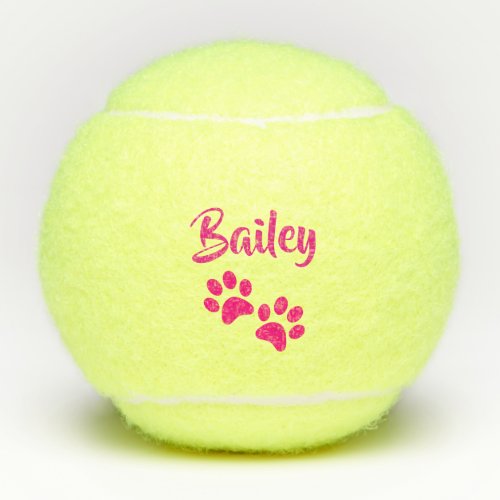 Hot Pink PawPrint Personalized Pet or Dog Name Toy Tennis Balls