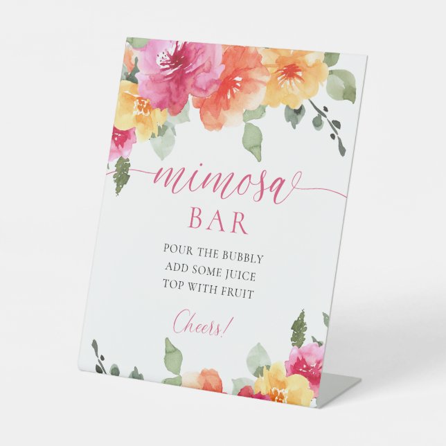 Hot pink peach orange Mimosa Bar sign (Front)